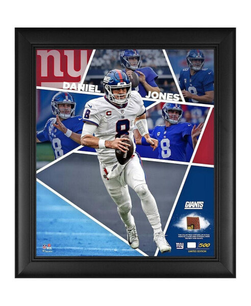 Daniel Jones New York Giants Framed 15" x 17" Impact Player Collage with a Piece of Game-Used Football - Limited Edition of 500