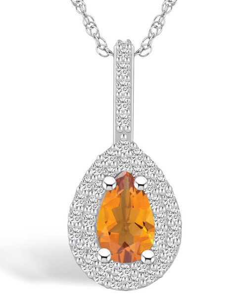 Citrine (7/8 Ct. T.W.) and Diamond (3/8 Ct. T.W.) Halo Pendant Necklace in 14K White Gold
