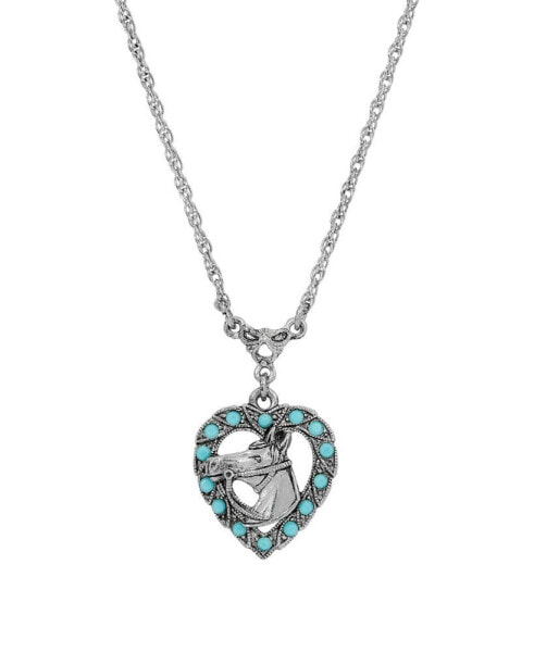 Crystal Turquoise Horse Head Heart Shaped Necklace