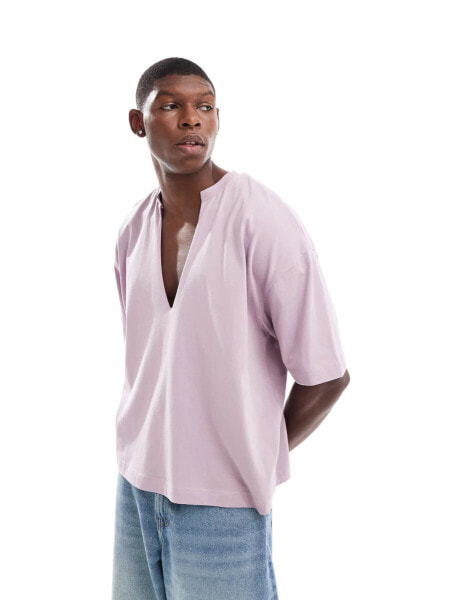 ASOS DESIGN oversized boxy t-shirt with deep cut v-neck in lilac