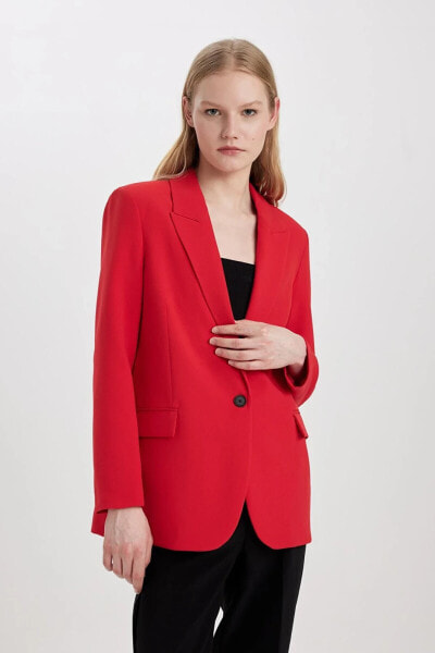 Oversize Fit Cep Kapaklı Kırmızı Blazer Ceket X0017az24sm