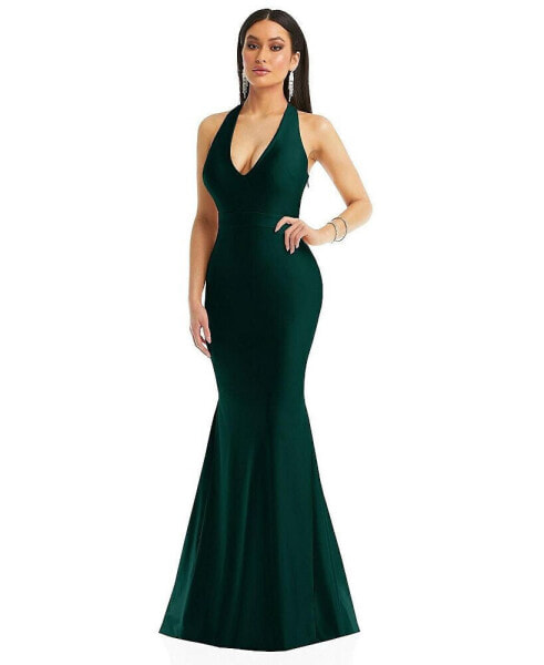 Plunge Neckline Cutout Low Back Stretch Satin Mermaid Dress