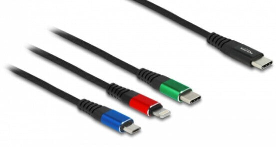 Кабель зарядки USB 3 в 1 USB Type-C™ к Lightning™ / Micro USB / USB Type-C™ 30 см - 0,3 м - USB C - USB C/Micro-USB B/Lightning - USB 2.0 - черный - синий - зеленый - красный Delock