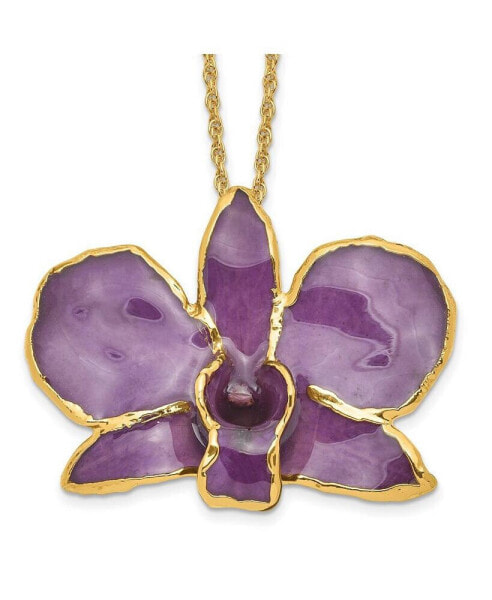 Diamond2Deal 24K Gold-trim Lacquer Dipped Purple Dendrobium Orchid Necklace