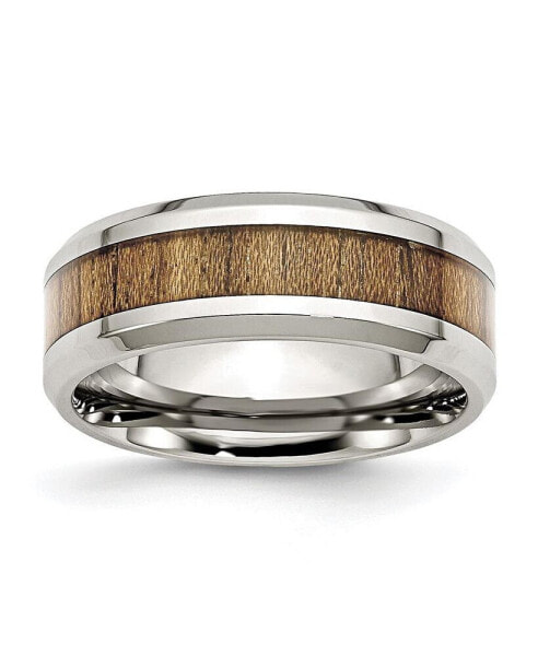 Stainless Steel Polished Koa Wood Inlay Enameled 8mm Band Ring
