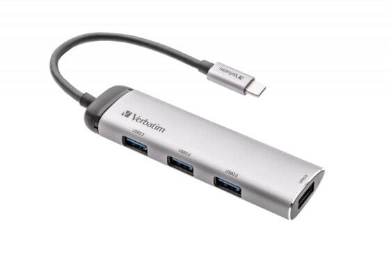 Verbatim USB-C Multiport Hub Four port USB 3.2 Gen 1 - USB 3.2 Gen 1 (3.1 Gen 1) Type-C - USB 3.2 Gen 1 (3.1 Gen 1) Type-A - 5000 Mbit/s - Grey - Aluminium - Plastic - 0.15 m