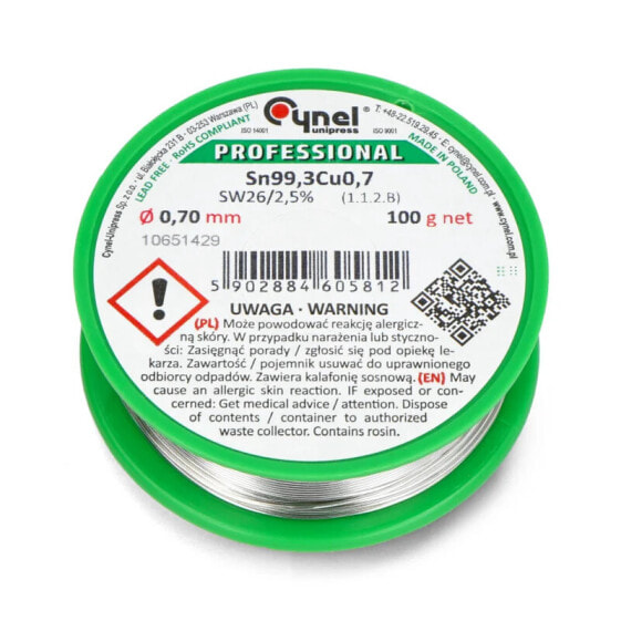 Solder Cynel LC99,3 SW26 100g/0,7mm - lead-free