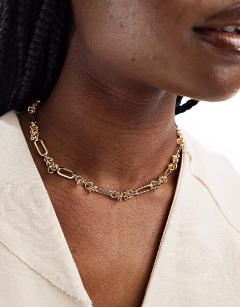 ASOS DESIGN necklace with mixed chain link design in gold tone