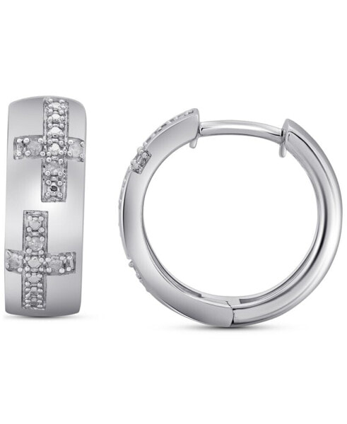 Серьги Macy's Men's Diamond Cross Huggie Hoop