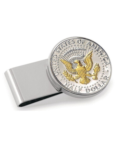 Men's Selectively Gold-Layered Presidential Seal JFK Half Dollar Stainless Steel Coin Money Clip