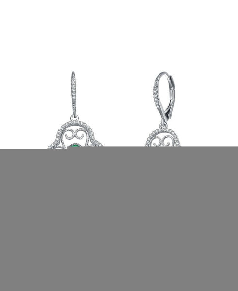 Classic Sterling Silver White Gold Plated with Round Cubic Zirconia Leverback Filigree Earrings