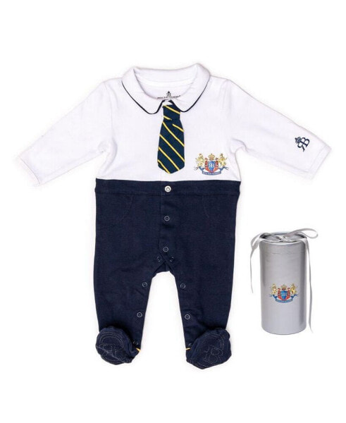 Baby Boys Royal Baby Organic Cotton Gloved Footed Coverall Man in Gift Box