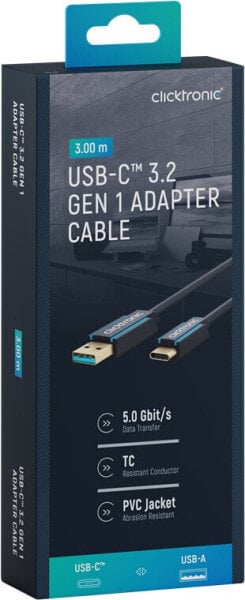 Аксессуар Clicktronic 45126 кабель USB C - USB A USB 3.2 Gen 1 (3.1 Gen 1) 3 м черный