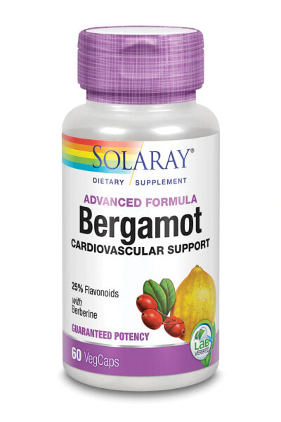 Solaray Advanced Formula Bergamot Cardiovascular Support Экстракт бергамота для поддержки сердечно-сосудистой системы 500 мг  60 растительных капсул