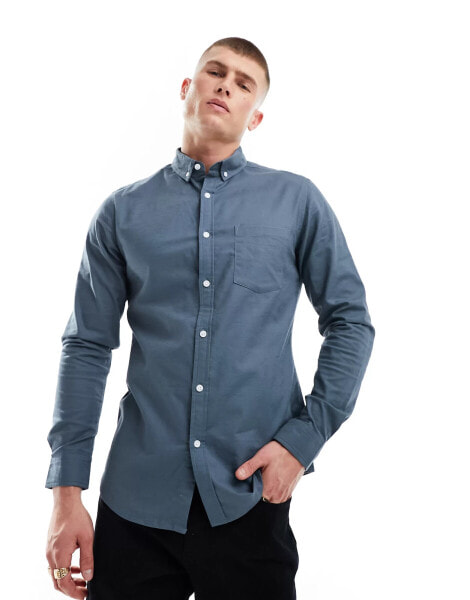 ASOS DESIGN slim oxford shirt in petrol blue