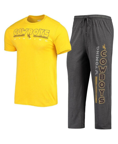 Men's Heathered Charcoal and Gold Wyoming Cowboys Meter T-shirt and Pants Sleep Set