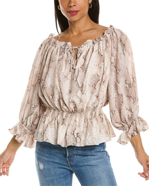 Elie Tahari Off-The-Shoulder Silk Blouse Women's Beige Xs