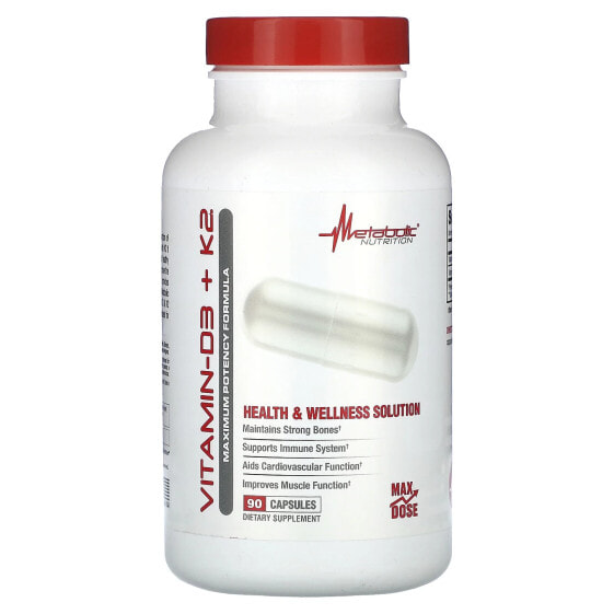Витамин D3 + K2, Максимальная мощность, 90 капсул Metabolic Nutrition