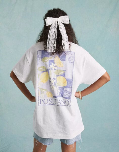 Miss Selfridge oversized Positano postcard t-shirt in white