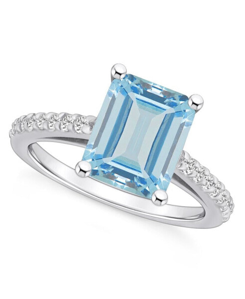 Aquamarine (3 ct. t.w.) and Diamond (1/4 ct. t.w.) Ring in 14K White Gold