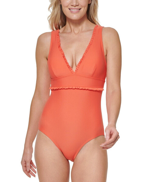 Tommy Hilfiger 300762 Women EMBERGLOW Ruffled One-Piece Swimsuit US 14