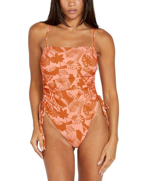 Juniors' Blocked Out Printed Ruched One-Piece Swimsuit