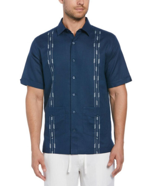 Рубашка мужская Cubavera с коротким рукавом, украшенная вышивкой, из льняной смеси - Guayabera кнопка-фронт