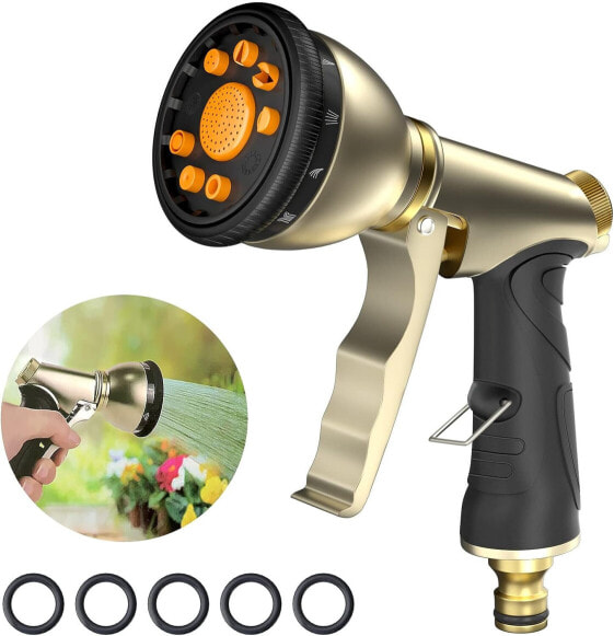 WHOLEV Garden Hand Shower Water Sprayer, 100% Robust Metal Housing, with Adjustable Water Flow and Versatile Spray Function for Watering, Car Washing, Walkway Cleaning, Pet Care