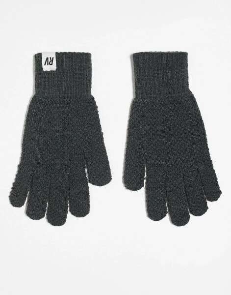 Reclaimed Vintage unisex waffle gloves in charcoal co-ord