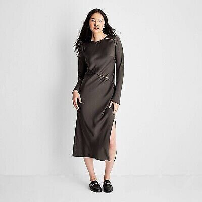 Women's Long Sleeve Asymmetrical Cut-Out Button Detail Midi Dress - Future