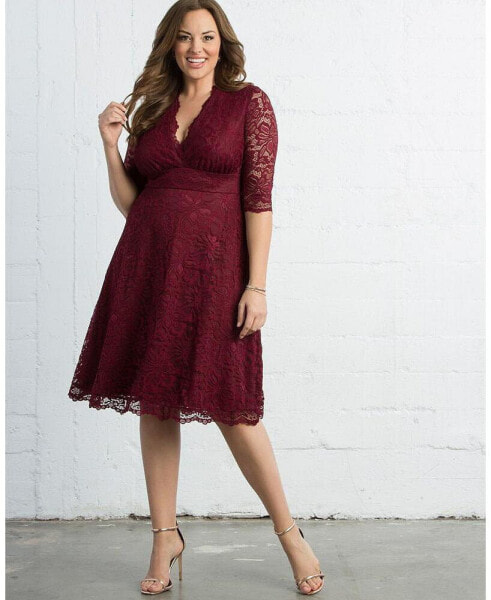 Plus Size Mademoiselle Lace Cocktail Dress with Sleeves