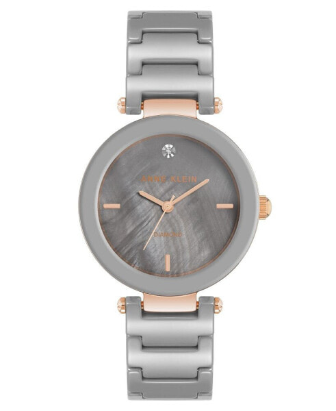 Women's Three-Hand Quartz Taupe Ceramic Link Bracelet Watch, 33mm