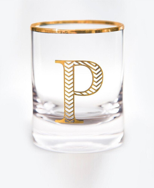 Monogram Rim and Letter P Double Old Fashioned Glasses, Set Of 4