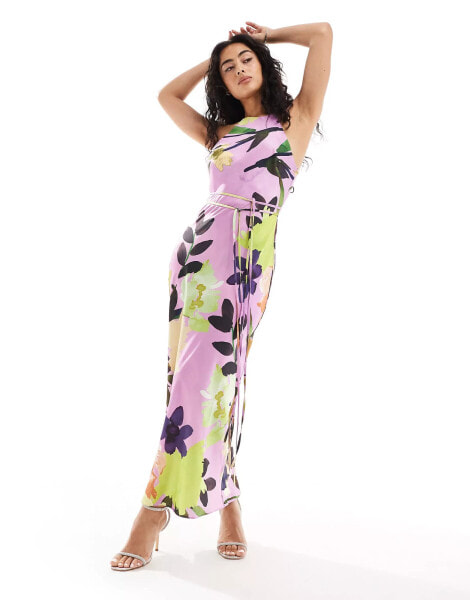 ASOS DESIGN halter racer midaxi dress with tie waist in bold floral print