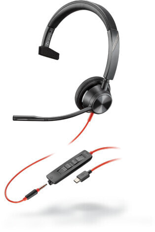 Poly Blackwire 3315 - Headset - Head-band - Office/Call center - Black,Red - Monaural - PTT,Play/pause,Track ,Volume +,Volume -