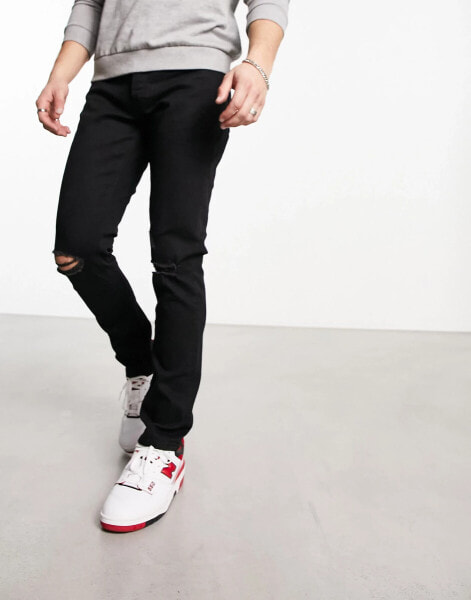 Jack & Jones slim fit ripped jeans in black