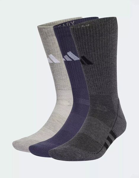 adidas Performance cushioned 3 pack crew socks in grey