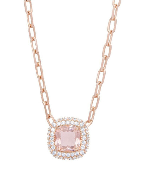 Simulated Morganite Cubic Zirconia Paperclip 18" Rose Gold Plate Necklace