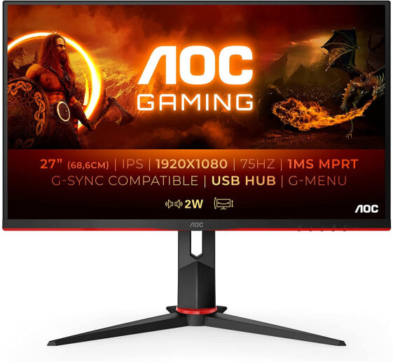 AOC Gaming CQ27G2U 27-inch QHD Curved Monitor, 144 Hz, 1 ms, FreeSync Premium (2560 x 1440, HDMI, DisplayPort, USB Hub) Black/Red