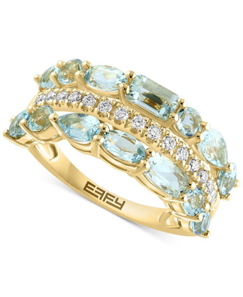 EFFY® Aquamarine (2-1/3 ct. t.w.) & Diamond (1/5 ct. t.w.) Multirow Ring in 14k Gold