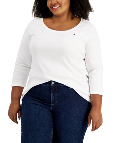 Plus Size Cotton 3/4-Sleeve T-Shirt