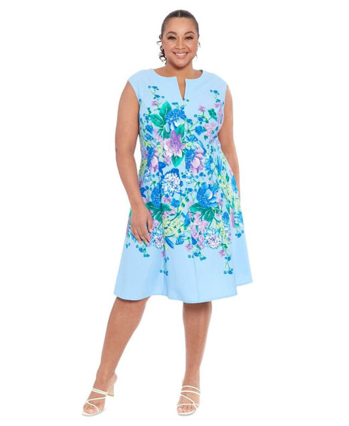 Plus Size Split-Neck Floral-Print Fit & Flare Dress