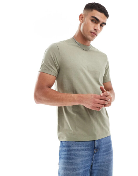 ASOS DESIGN essential crew neck t-shirt with roll sleeve in khaki