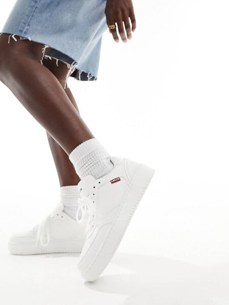 Levi's Paige leather trainer in white with red tab logo