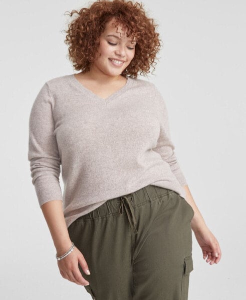 Plus Size 100% Cashmere V-Neck Sweater, Created for Macy's