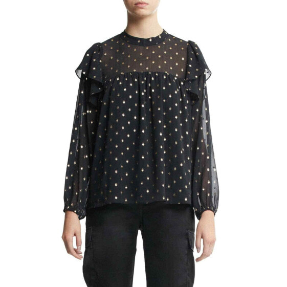 Scoop Foil Dot Print Peasant Blouse Women's Size M 8-10