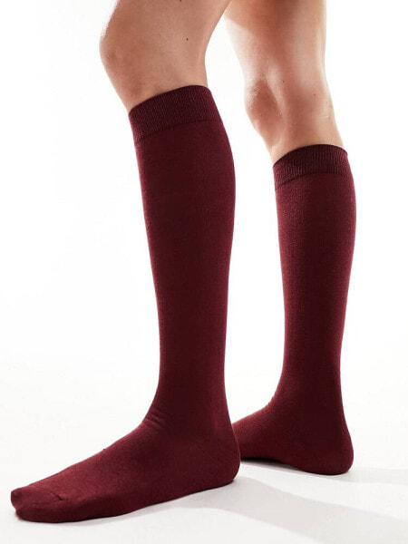 ASOS DESIGN knee high sock in dark red 