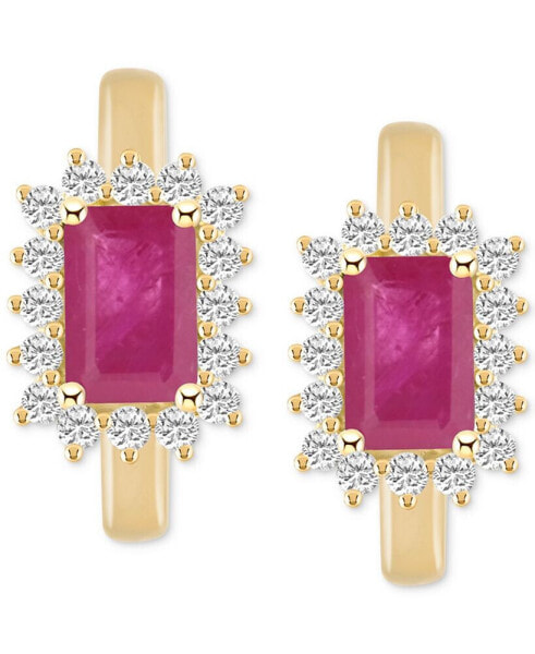 Sapphire (1-3/8 ct. t.w.) & Diamond (1/3 ct. t.w.) Hoop Earrings in 14k Gold (Also in Emerald & Ruby)