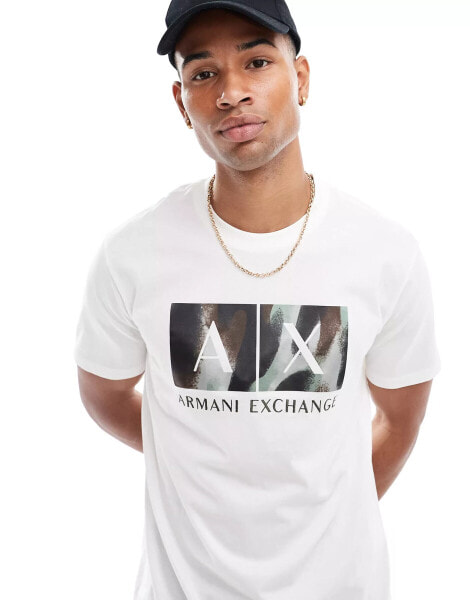 Armani Exchange camoflage chest print t-shirt in white