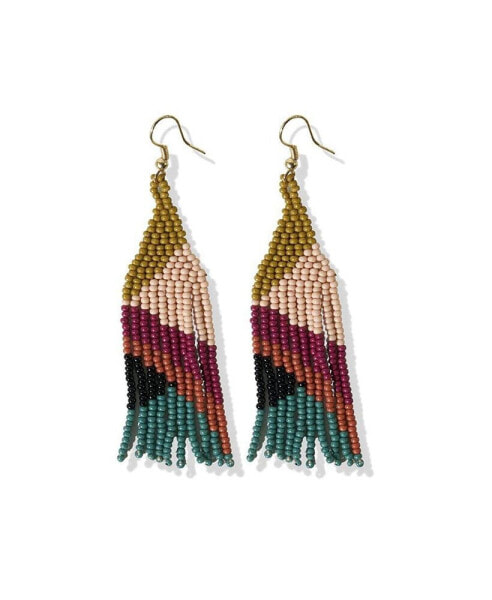 Lennon Angles Beaded Fringe Earrings Muted Rainbow